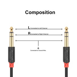 J&D 6.35mm to 6.35mm Cable Gold-Plated [AudioWave Series] 6.35mm (1/4") Male TRS to 6.35mm (1/4") TRS Male PVC Plating Stereo Audio Adapter Y Splitter Cable - 15 Feet