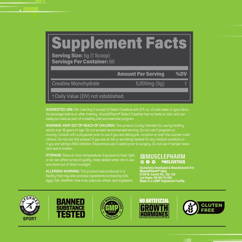 MusclePharm Creatine Monohydrate Powder, Pre Workout Muscle Builder & Post