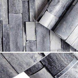 Ohmywor Grey Brick Wallpaper Peel and Stick 17.7in x 118in Brick Wallpaper Self-Adhesive Wallpaper Brick Faux Textured Wallpaper Waterproof Contact Paper for Walls Bedroom Kitchen