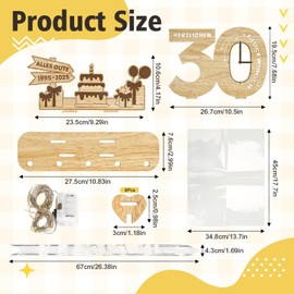 Belillpipi 2025 Original 30th Birthday Decoration Birthday Wood with LED, Women & Men Money Gifts Birthday Pixel Retro Wooden Sign Guest Book for Gifts, Parties, Birthdays, Anniversary