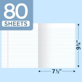 SUNEE Composition Notebook, Wide Ruled Paper, Home School Supplies for College Students & K-12, 9-3/4" x 7-1/2", 80 Sheets/160 Pages, Pink