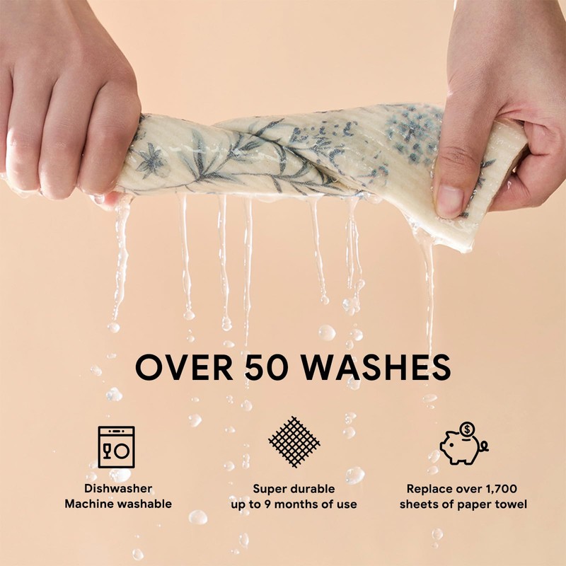 RECYCO Swedish Dishcloths for Kitchen | 4 Pack Oversized Washable