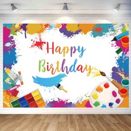 Art Paint Happy Birthday Backdrop Decorations Art Paint Happy Birthday Banner Painting Art Birthday Photo Background for Home Indoor Outdoor Birthday Party Decorations Supplies 70.8 x 47.2 Inch