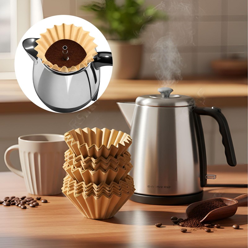 100 Pcs Coffee Filters Pre-punched for Percolator, Brown, 30 Cup