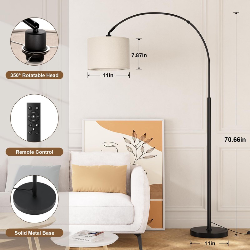 Ambimall Dimmable Arc Floor Lamp with Remote, Color Temperatures and