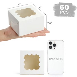 LotFancy 60pcs Small Cookie Boxes, 4x4x2.5 Inches, Bakery Boxes with Window, Baked Goods Packaging Containers for Cupcakes, Dessert, Macarons, Chocolates Donuts, Treats, Pastries