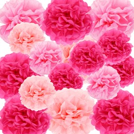 16 Stück Pompons Seidenpapier Rosa Deko Altrosa Tissue Papier Pom Poms Set Papier Party Dekorationen für Hochzeit Geburtstag Baby Willkommens Hellpfirsichpapier Blumenball