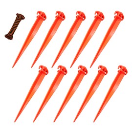(10) 16" Tent Pegs With (1) 5/32"x 50ft Black/Orange Paracord Rope. Garden Stakes Durable and Strong Plastic Tent Stakes for Beach Mat, Camping, Hiking, Garden, Landscape Stakes, Orange, UV Resistant