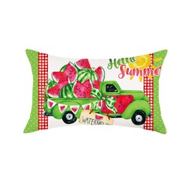 ONWAY Hello Summer Throw Pillow Cover 12x20 Green Truck Watermelon Decortions Pillowcase Farmhouse Summer Patio Outdoor Cushion Cases for Sofa Couch Home