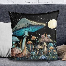 Showudesigns Mushroom Throw Pillow Covers for Couch/Sofa/Bedroom Pillowcase Pillow Protector Cushion Cute Snail Moon Night Home Decorative Pillow Cover Square
