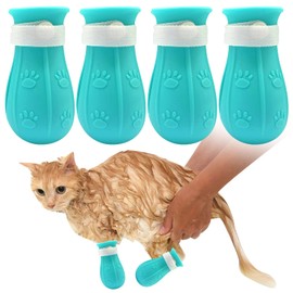 LLMSIX 4PCS Cat Anti-Scratch Boots, Adjustable Cat Paw Protector Shoes Silicone Cat Shower Feet Cover Cat Foot Cover for Home Pet Hospital Bathing Nail Trimming Treatment (Blue)