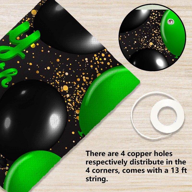 Happy 16th Birthday Green and Black Banner Backdrop Cheers to