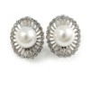 Oval Crystal Faux Pearl Bead Clip On Earrings in Silver
