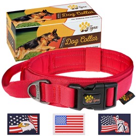 ADITYNA Tactical Dog Collar for Medium Dogs - Soft Padded, Heavy Duty, Service, Adjustable, Military, K9 Red Medium Collar with Handle for Training and Walking