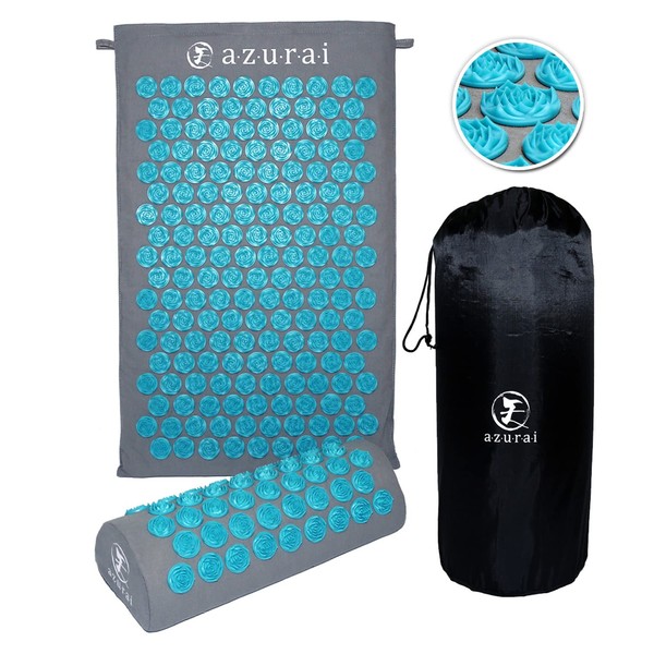 Azurai Acupressure Mat and Pillow Massage Set - Back, Neck, Headache, Sciatic, Chronic Back Pain Treatment - Relieve Stress - Muscle Relaxation - Acupuncture Body Feet Therapy - Deep Tissue Massage