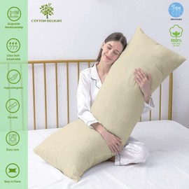Cotton Delight Body Pillow Cover Pillowcase 20 x 60 Zipper Closure 100% Cotton Blend Premium 1pc Cream Body Pillowcases Pillow Covers, 20 x 60 inch