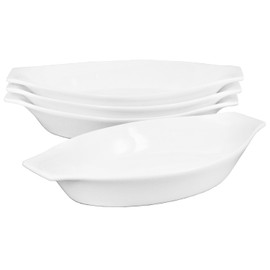 jinsongdafa Ceramic Mini Oval Au Gratin Baking Dishes 3.5 oz, Set of 4 Banana Split Bowls, Oven and Microwave Safe, for 1 person servings, Bakeware with Double Handle for Kitchen and Home, 6.5 Inch