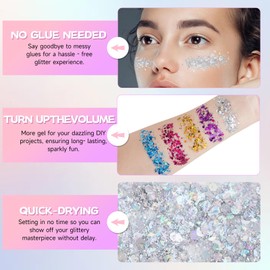 Silver Face Body Glitter Gel,Chunky Hair Glitter for Singer Concerts Silver Face Paint, Makeup Festival Rave Accessories for Women Face Body DIY Sparkling Makeup