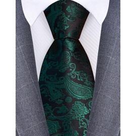 GUSLESON Dark Green Tie for Men Wedding Silk Emerald Green Paisley Necktie for Party (1036-33)