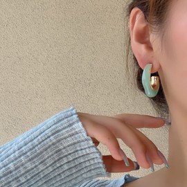 ROGOWOL Acrylic Resin C Shape Open Hoop Earrings with Pearl Ball Back Hypoallergenic Double Sided Faux Pearl Statement Hoop Earrings for Women