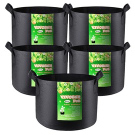 VIVOSUN 5-Pack 25 Gallon Plant Grow Bags, Premium Series 300G Thichkened Non-Woven Aeration Fabric Pots w/Handles - Reinforced Weight Capacity & Extremely Durable (Black)