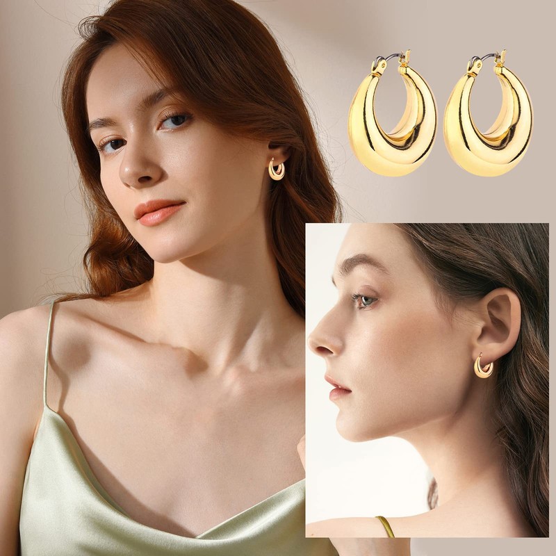 HILXURY Gold Chunky Hoop Earrings Set for Women, 14K Gold