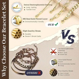 BelleVive 4 Piece 16K Chunky Gold Bracelets for Women, Waterproof, Stack of Ladies Gold Bracelets, Tarnish Resistant, Chunky Link Bracelets, Pack of Thick Snake Bracelet