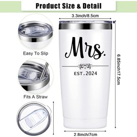 Est. 2024 Mr and Mrs Gifts Set-20oz Stainless Steel Insulated Travel Tumbler for Couples Newlyweds Wife Husband-Bridal Shower Anniversary-Prefect Engagement Wedding Gifts,Black&White.