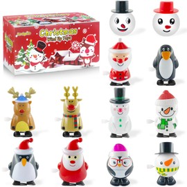 12 Pieces Wind-Up Toy Reindeer Penguin Snowman Santa Claus Christmas Decoration Figures Clock Movement Toy Wind Up Toy Set Wind Up Toy Set for Children