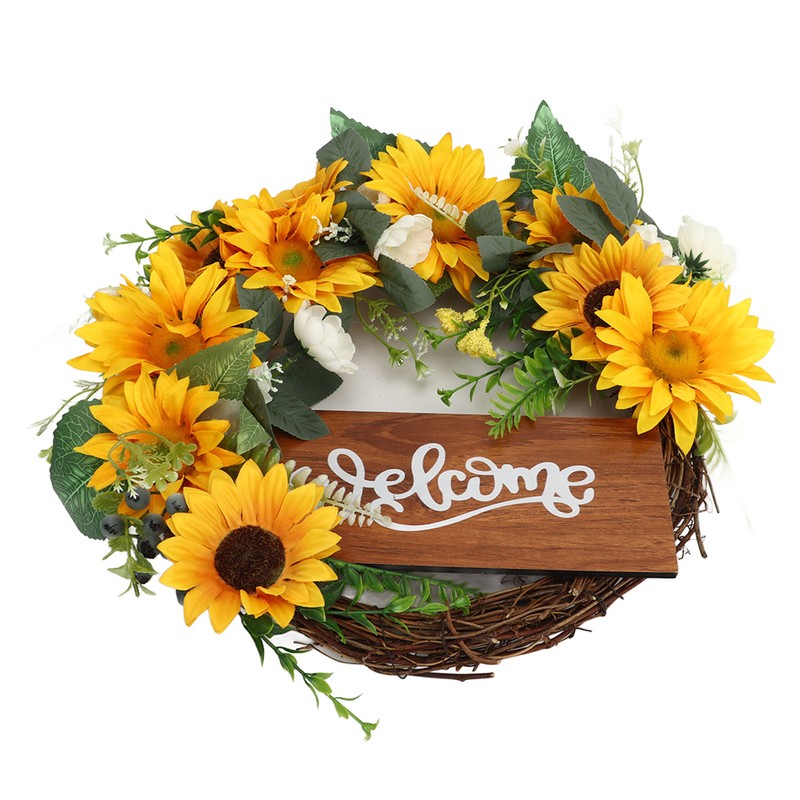 15 Inch Sunflower Wreath for Front Door Artificial Sunflower Wreath