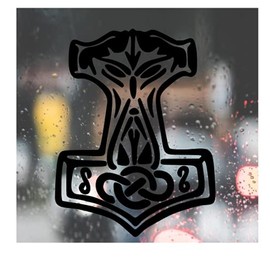 Custom Decal Car for Viking Thor Hammer for Car, Truck, Funny, Tumbler, Window, Motorcycle, Helmet, Bumper, Decal for Laptop, Phone, Home Decoration / 5 in x 4 in/Black