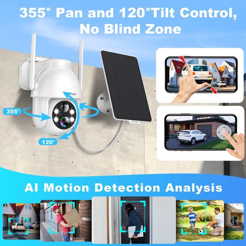 SeeVision White Solar-Powered Waterproof Wireless Security Camera with PIR Motion