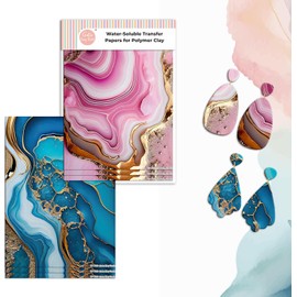 GOTO CLAY TOOLS Clay Transfer Paper, Fluid Marble Water Soluble Transfer Sheet for Polymer Clay, Bright Colors Even After Baking, No Cracking, 4 x 5.5 inches, 6 Pcs | TPUS-795-796