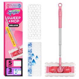 Swiffer Sweep and Mop Deluxe, Limited Edition Pink Wicked: for Good, 2-in-1 Floor Mopping and Sweeping Kit, 1 Sweeper Device, 5 Heavy Duty Dry Sweeping Cloths, 3 Heavy Duty Wet Mopping Cloths