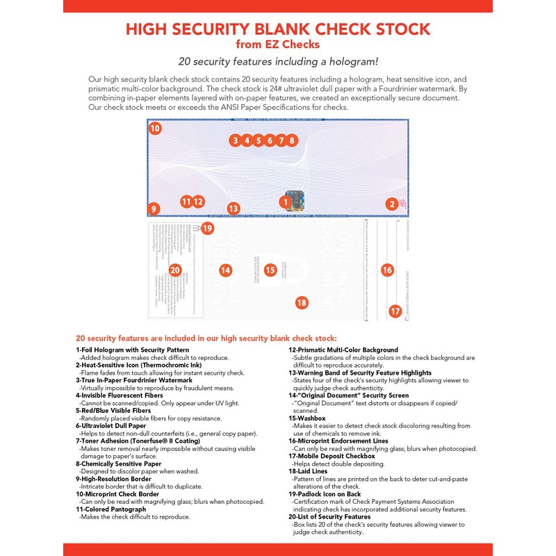 EZ Checks Premium Blank Hologram High Security Laser Check Stock