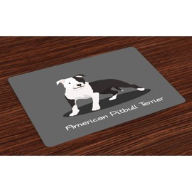 Ambesonne Pitbull Place Mats Set of 4, American Pitbull Terrier Pet Cartoon Illustration Graphic Design on Grey Background, Washable Fabric Placemats for Dining Table, Standard Size, Dark Grey