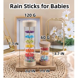 Oneshow Rain Stick, Wooden Rainmaker Montessori Toys for Baby 6-12 Months, Rain Stick Baby Toy,Baby Rattle Sensory Development Toys, Raindrops Musical Infant Baby Toys for 1 Year Old Toddlers