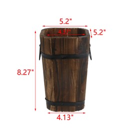 MY MIRONEY Wooden Barrel Planter Vintage Style Wood Bucket Rustic Garden Flower Plant Pots Container with Metal Handles, Square, 5.2" x 8.27"