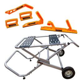 POWERTEC MT4009D Rolling Foldable Table Saw Stand w/Ergonomic Push Block and Push Stick Set, Adjustable Mounting Options and 8-Inch High-Traction Wheels, 330 Lbs Downward Force