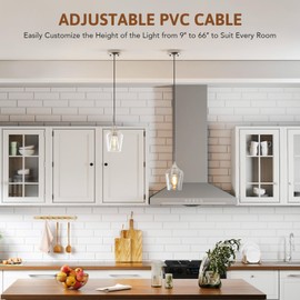 VONLUCE Pendant Lights Kitchen Island, Brushed Nickel Pendant Light Fixtures with E26 Base & Adjustable Cable, Modern Pendant Lighting with Glass Shade for Living Room Bedroom Hallway, 2 Packs