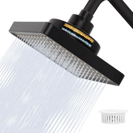 Tefola Square Filtered Shower Head with 15 Stage Filtration System, 360° Adjustable Black Rain Shower Head, Universal Threaded Connection G1/2 Inch, Improves Hair & Skin(6 x 6 Inch)