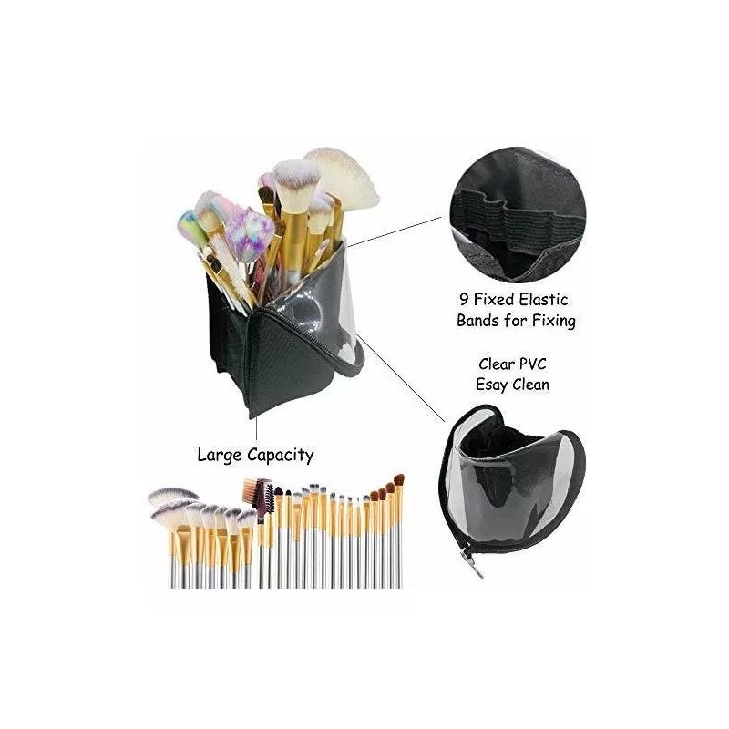 ANEMEL Soporte De Brochas De Maquillaje De Viaje Negro, Anemel