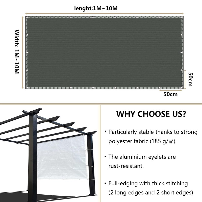 Awning Waterproof, Rectangular with Eyelets, Wind and 95% UV Protection,
