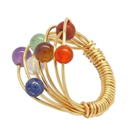 Elegant Colorful Tourmaline Bead Statement Wedding Ring for Women Fashion Gold Wire Wrapped Finger Band Tiger Eyes Comfort Fit Stacking Ring Minimalism Valentine's Cocktail Party Dainty Y2k Jewelry