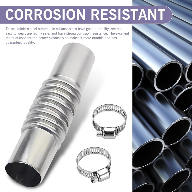 2Pcs Silver Stainless Steel Exhaust Pipe Connector with Pipe Clamps,