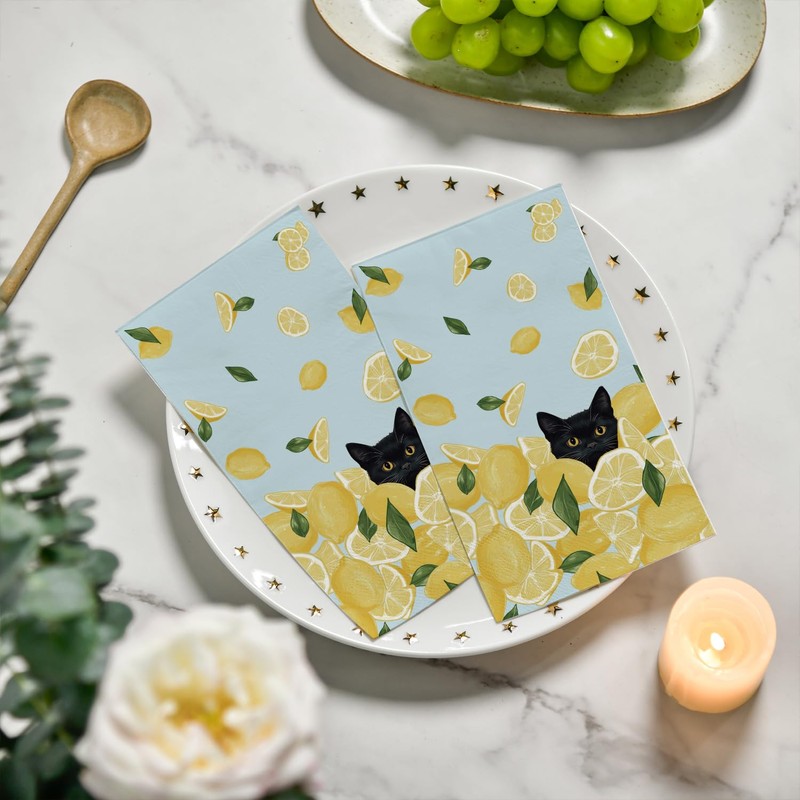 Horaldaily 50 Spring Summer Disposable Paper Decorative Guest Napkins, Lemon