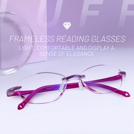 LUFF 3pcs Rimless Reading Glasses Blue Light Blocking,Fashion Quality Readers For Women/Men,Anti Glare/Fatigue Clear Square Nerd Eyeglasses,Anti Migraine Computer Glasses,With Glasses Case(2.0X)