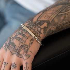 Materia SA-13 Men's Bracelet Silver 925 with Engraving Sign Bracelet 6 mm Men's Diamond-Coated 19 - 23 cm, Silver