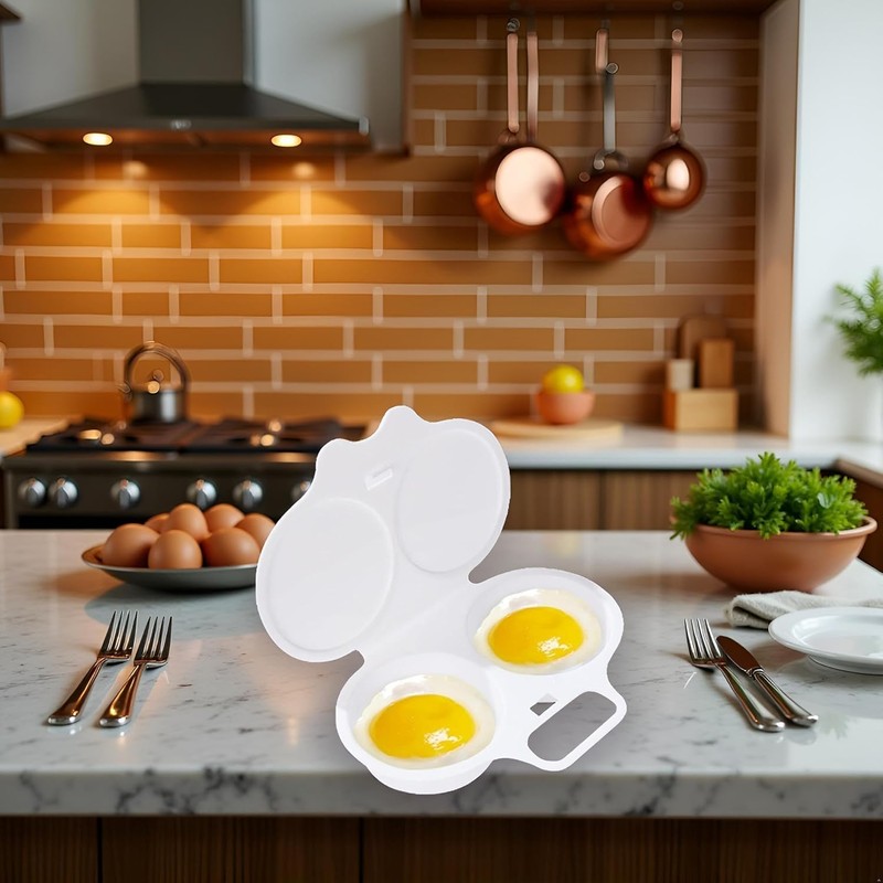 White Egg Poacher, 2 Cavity Nonstick Poached Egg Maker With