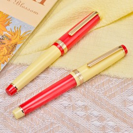 2PCS Jinhao 82 Resin Fountain Pen EF&F Nib with Converter, Mixed Red & Yellow Gold Trim Writing Pen Set